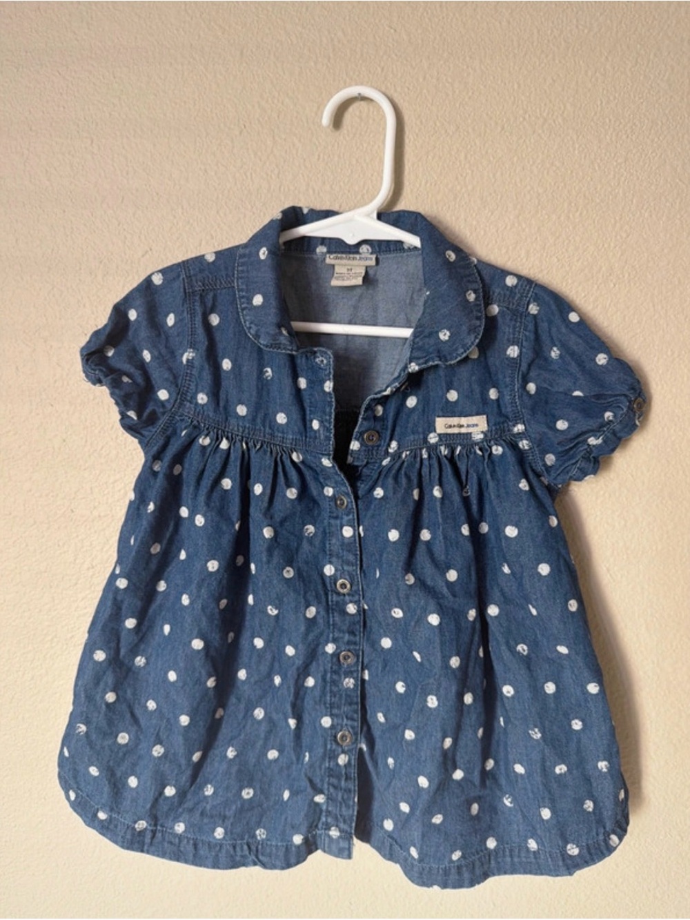 Calvin Klein Jeans Blue Polka Dot Denim Button-Up Top for Kids